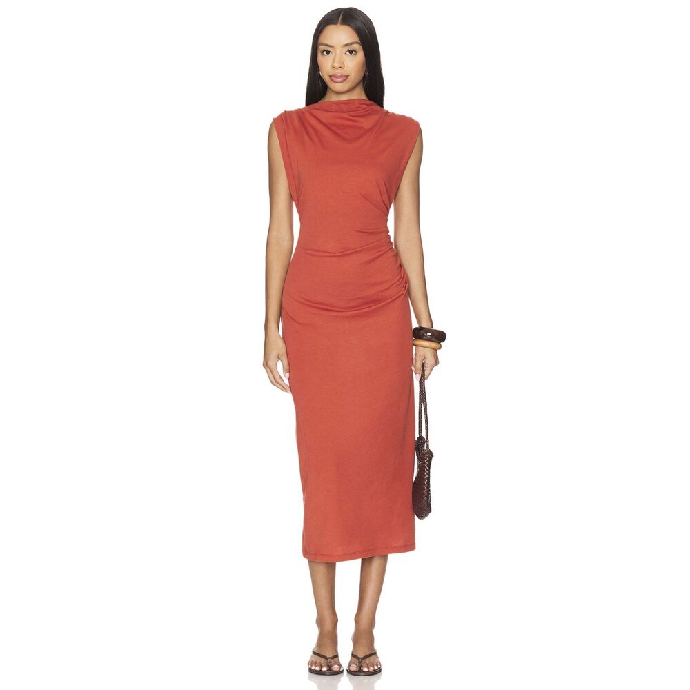 Vince Cowl Neck Muscle Tee Dress Rusty Red Size XL New